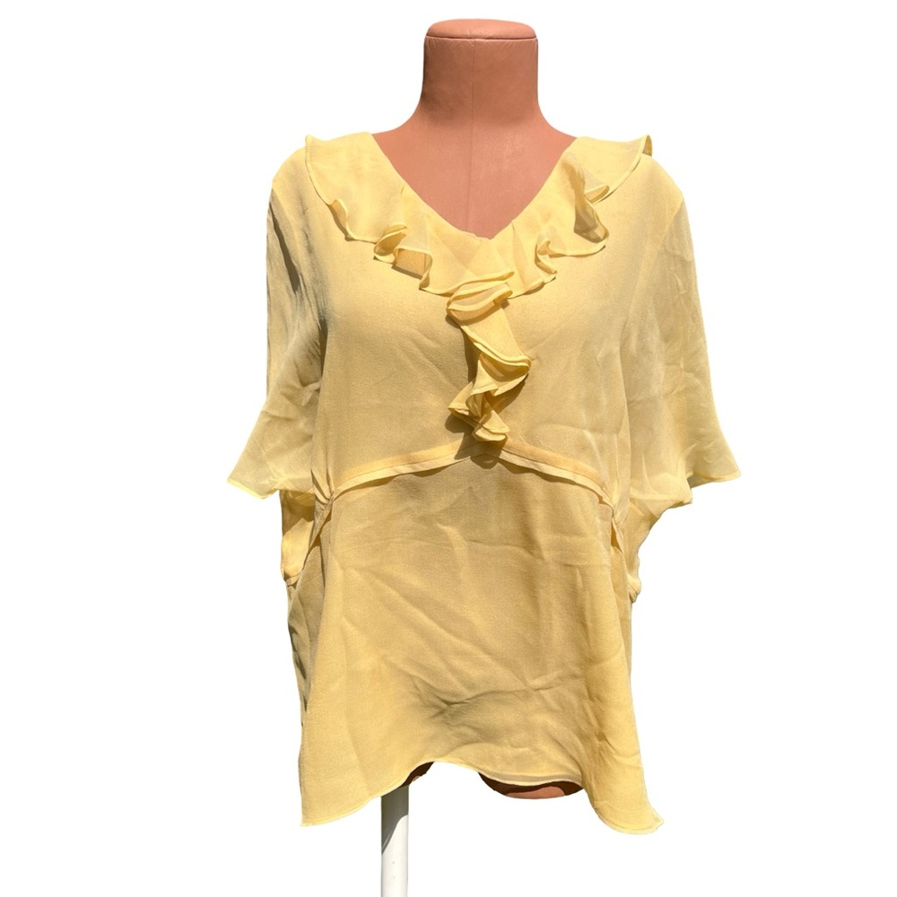 Vintage Butter Yellow 100% Silk Ruffled Women's Blouse Sz 20